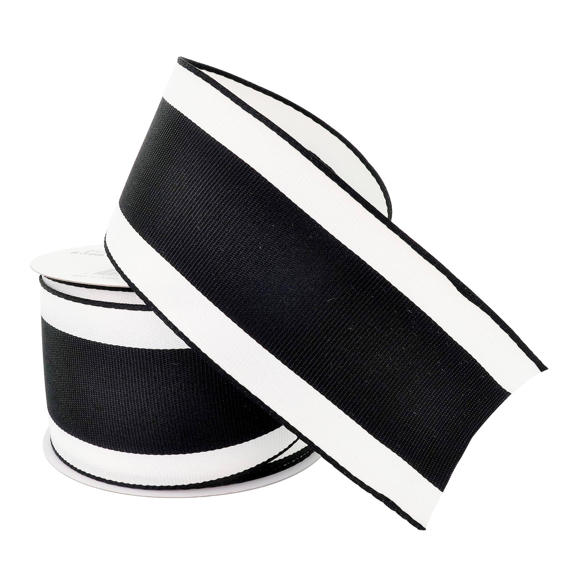 2.5" x 25ft. Taffeta Wired Black Center Stripe Ribbon by Celebrate It™